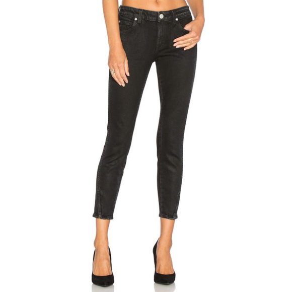 AMO Denim - AMO Black Twist Zip Smoke Wash Zip Ankle Skinny Jeans